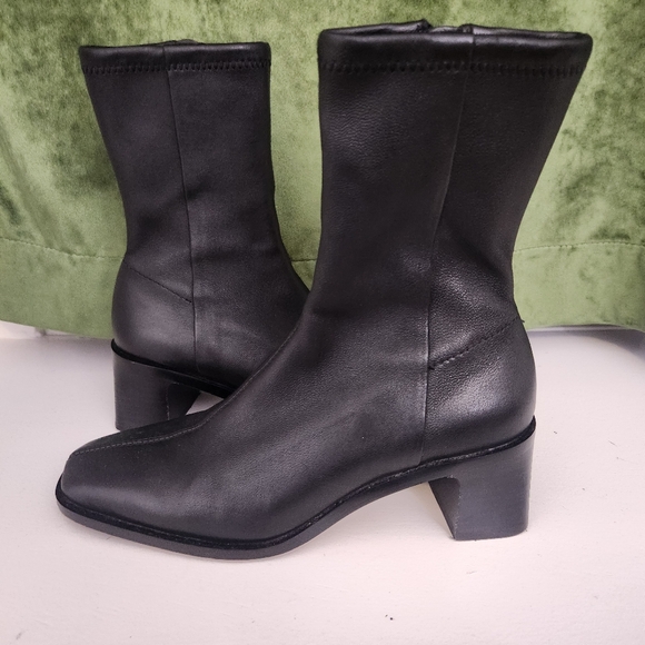 & Other Stories Black Leather Sock Heeled Ankle Boots - Picture 4 of 11